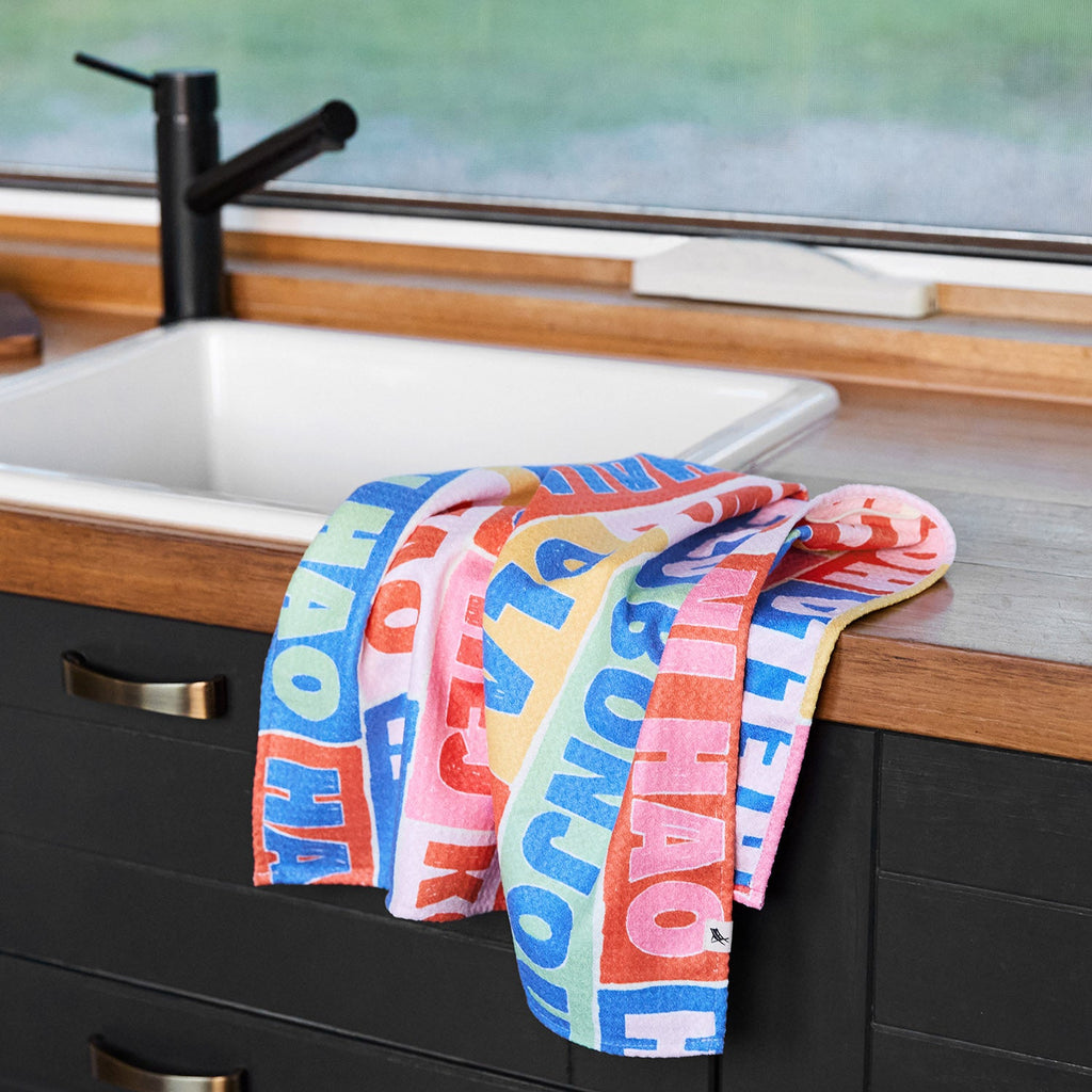 dock and bay tea towel