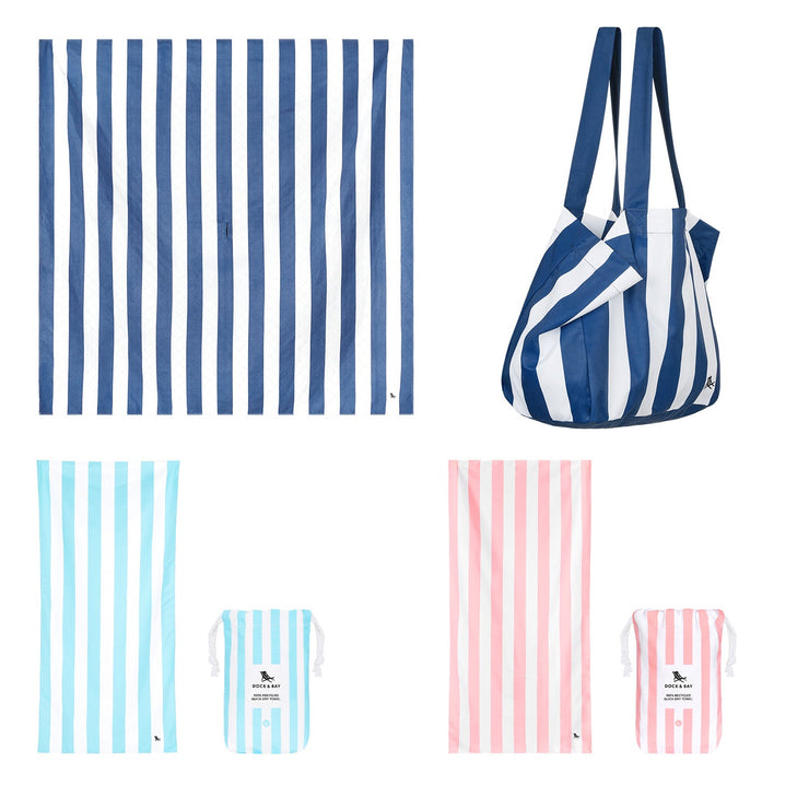 Dock & Bay 2 x Beach Towel + Bag + Picnic Blanket - Whitsunday Blue