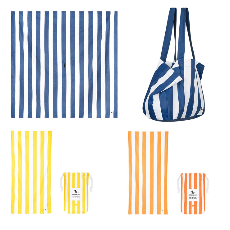 Dock & Bay 2 x Beach Towel + Bag + Picnic Blanket - Whitsunday Blue