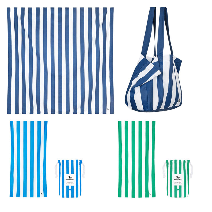 Dock & Bay 2 x Beach Towel + Bag + Jumbo Towel - Set of 4 (A)