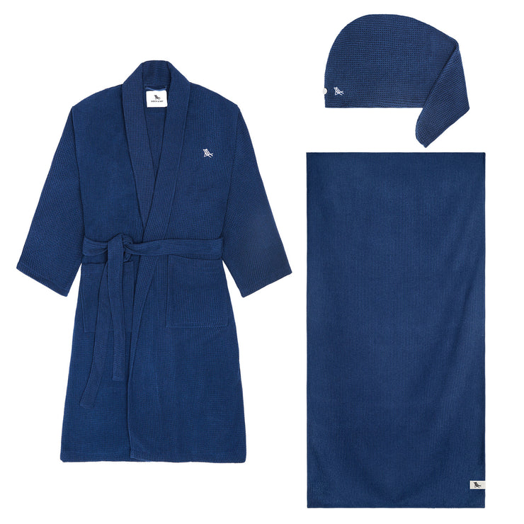 Dock & Bay Robe + Towel + Hair Wrap Bundle - Nautical Navy