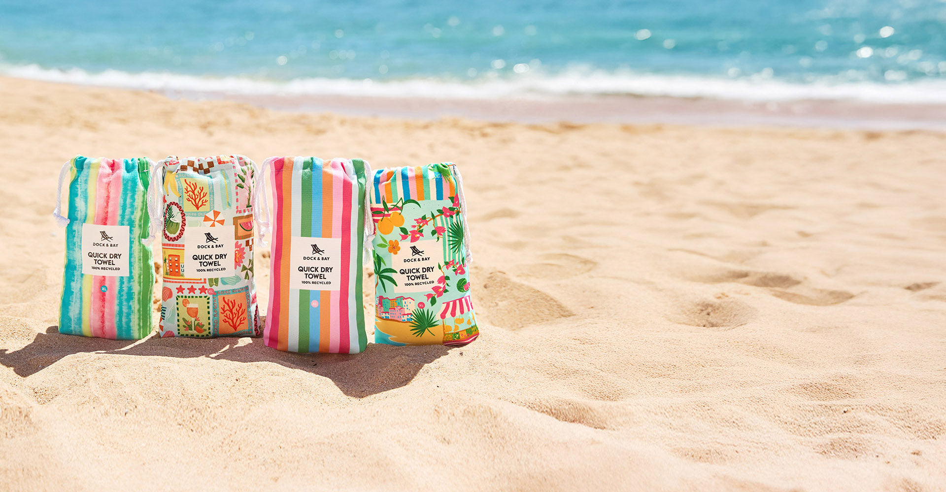 Serviettes séchage rapide Dock & Bay – Cartes postales du paradis (Lot de 4)